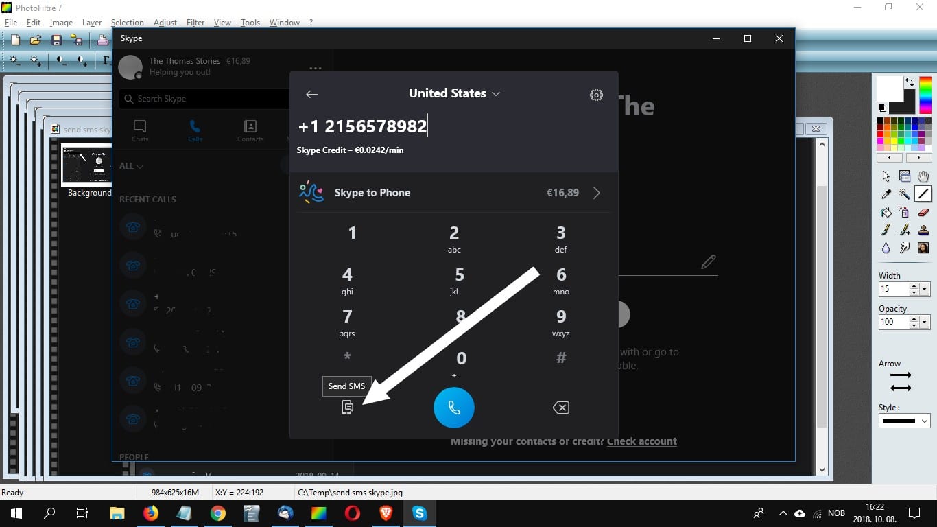 Send an SMS with Skype to a new number