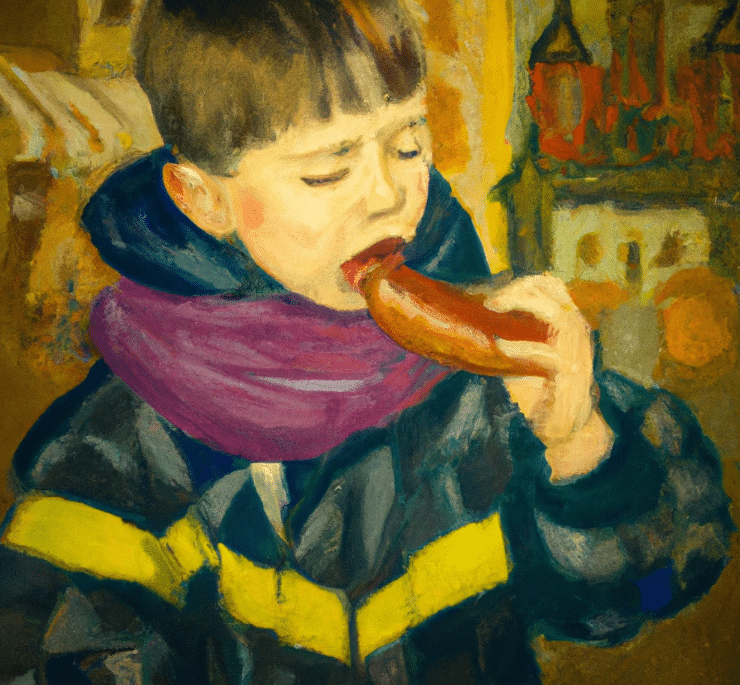Thomas eats delightful dishes at the Christmas market in Prague.